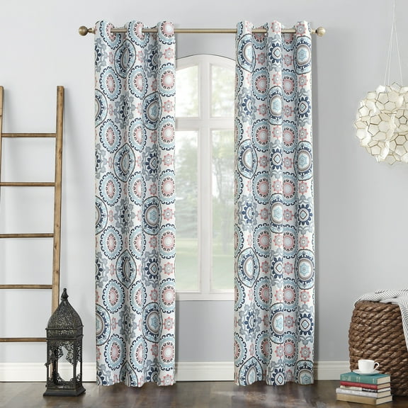 Sun Zero Nepal Global Print Blackout Grommet Curtain Panel, 40" X 63" In Stone, 40"X63", Stone
