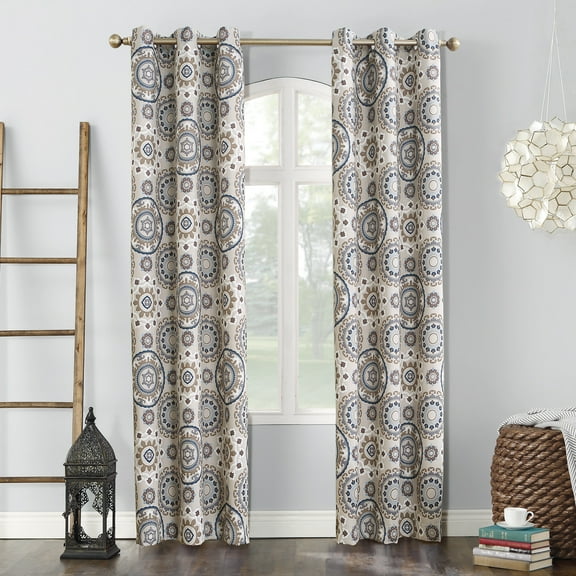 Sun Zero Nepal Global Print Blackout Grommet Curtain Panel, 40" X 84" In Linen, 40"X84", Linen