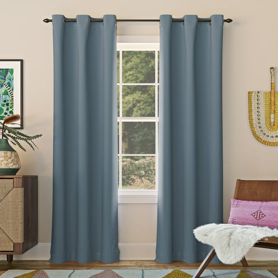 Sun Zero Nolan 1-Piece Energy Saving Blackout Grommet Curtain Panel, 40"X108", Denim Blue