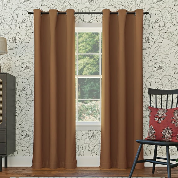 Sun Zero Nolan 1-Piece Energy Saving Blackout Grommet Curtain Panel, 40"X63", Sunbaked Brown