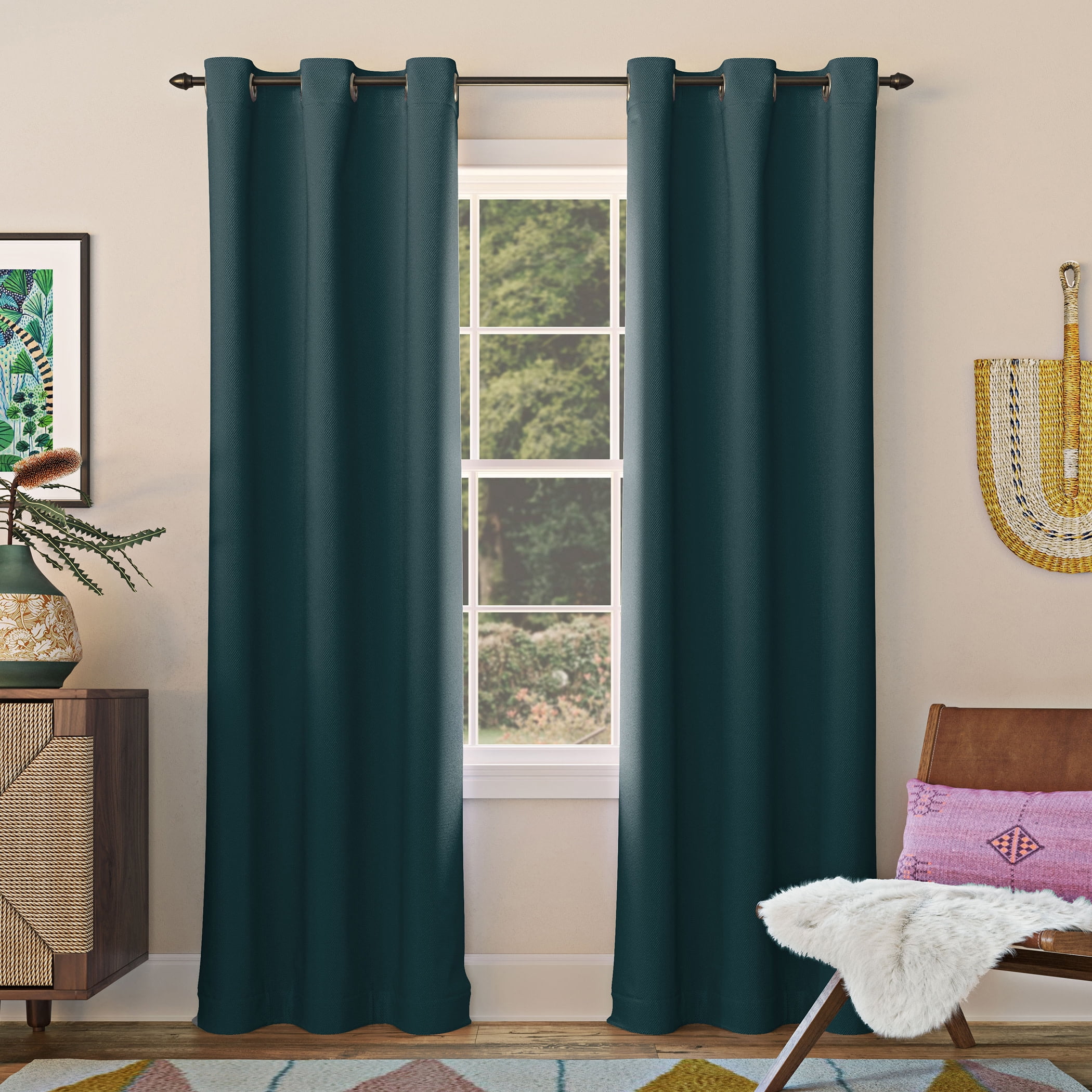 Teal Polyester Blackout Grommet Curtain Panel, 40" x 95"