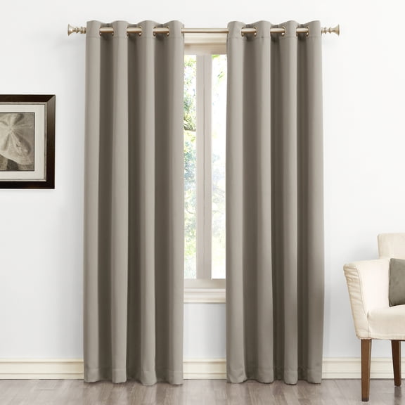 Sun Zero Nolan Energy Efficient Blackout Grommet Single Curtain Panel, 54" x 63", Stone,