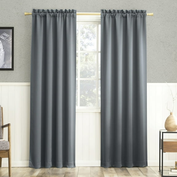 Sun Zero Nolan 1-Piece Energy Saving Blackout Rod Pocket Curtain Panel, 40"X84", Denim Blue