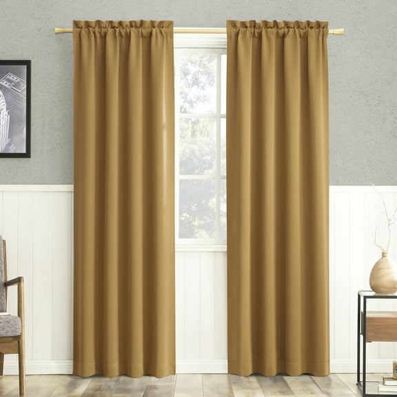 Sun Zero Nolan 1-Piece Energy Saving Blackout Rod Pocket Curtain Panel, 40"X84", Gold