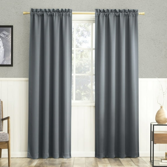 Sun Zero Nolan 1-Piece Energy Saving Blackout Rod Pocket Curtain Panel, 40"X95", Denim Blue