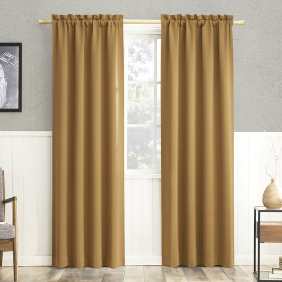 Sun Zero Nolan 1-Piece Energy Saving Blackout Rod Pocket Curtain Panel, 40"X63", Gold