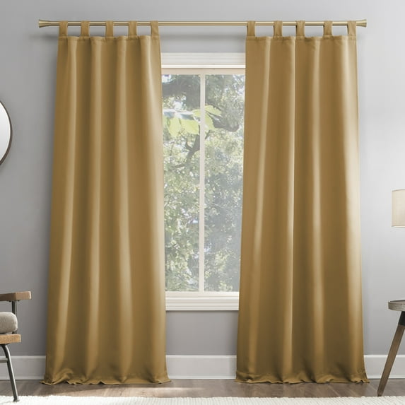 Sun Zero Brant 1-Piece Energy Saving Blackout Tab Top Curtain Panel, 40"x63", Gold