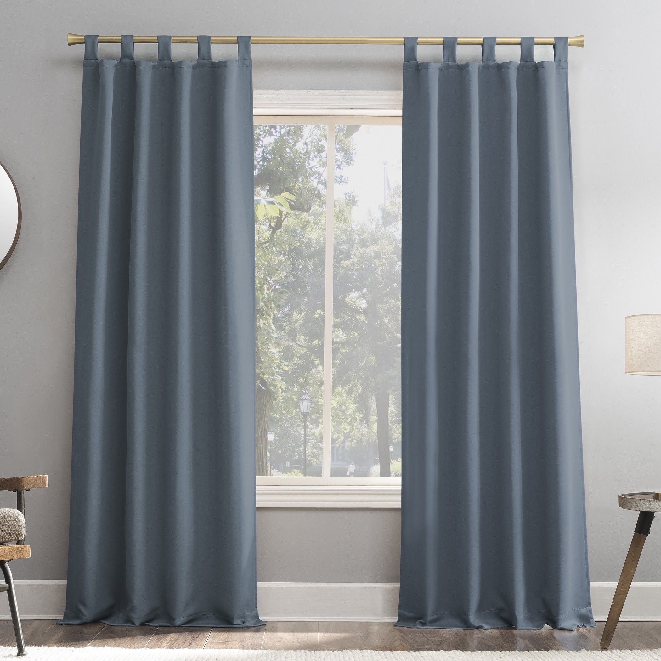 Sun Zero Brant 1-Piece Energy Saving Blackout Tab Top Curtain Panel, 40"x95", Denim Blue