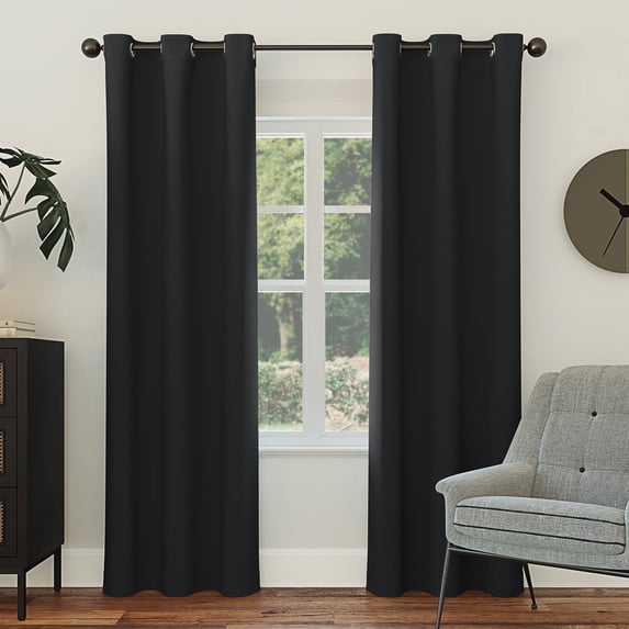 Sun Zero Nolan 2-pack Energy Saving Blackout Grommet Curtain Panel Pair, 40"W x 108"L, Black