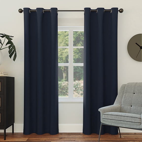 Sun Zero Nolan 2-pack Energy Saving Blackout Grommet Curtain Panel Pair, 40"W x 63"L, Navy Blue