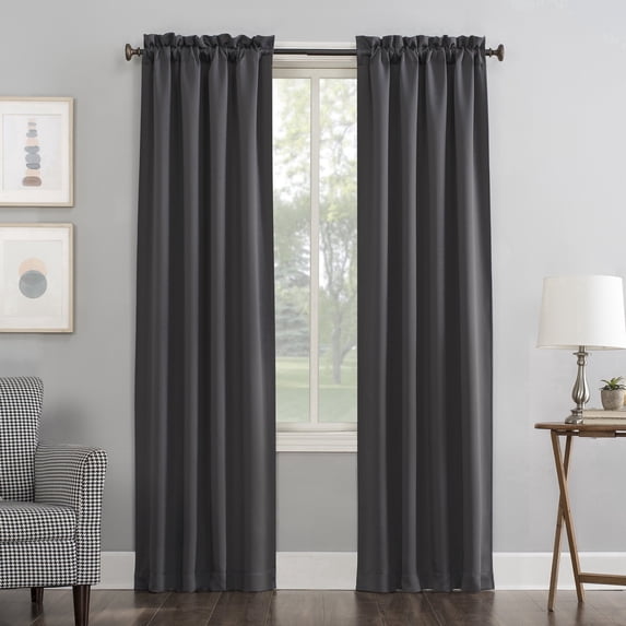 Sun Zero Nolan 2-pack Energy Saving Blackout Rod Pocket Curtain Panel Pair, 40"W x 63"L, Charcoal Gray