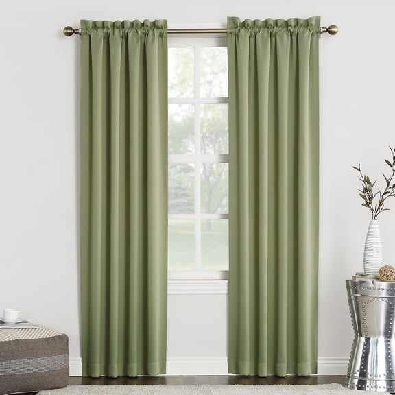 Sun Zero Nolan 2-pack Energy Saving Blackout Rod Pocket Curtain Panel Pair, 40"W x 84"L, Sage Green