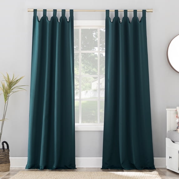 Sun Zero Brant 2-pack Energy Saving Blackout Tab Top Curtain Panel, Teal, 40"W x 95"L (2 Panels)