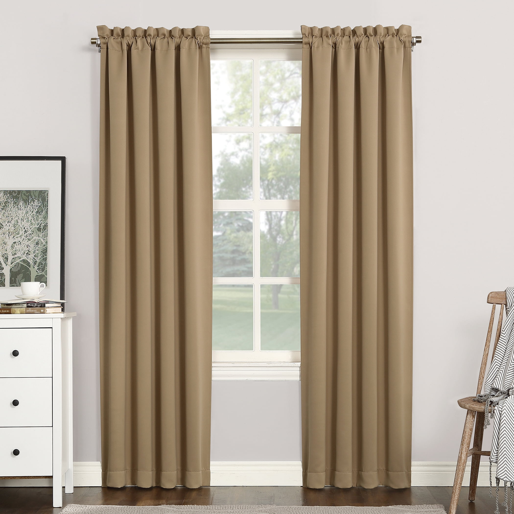 Sun Zero Nolan Blackout Rod Pocket Curtain Panel, 40 x 84, Taupe
