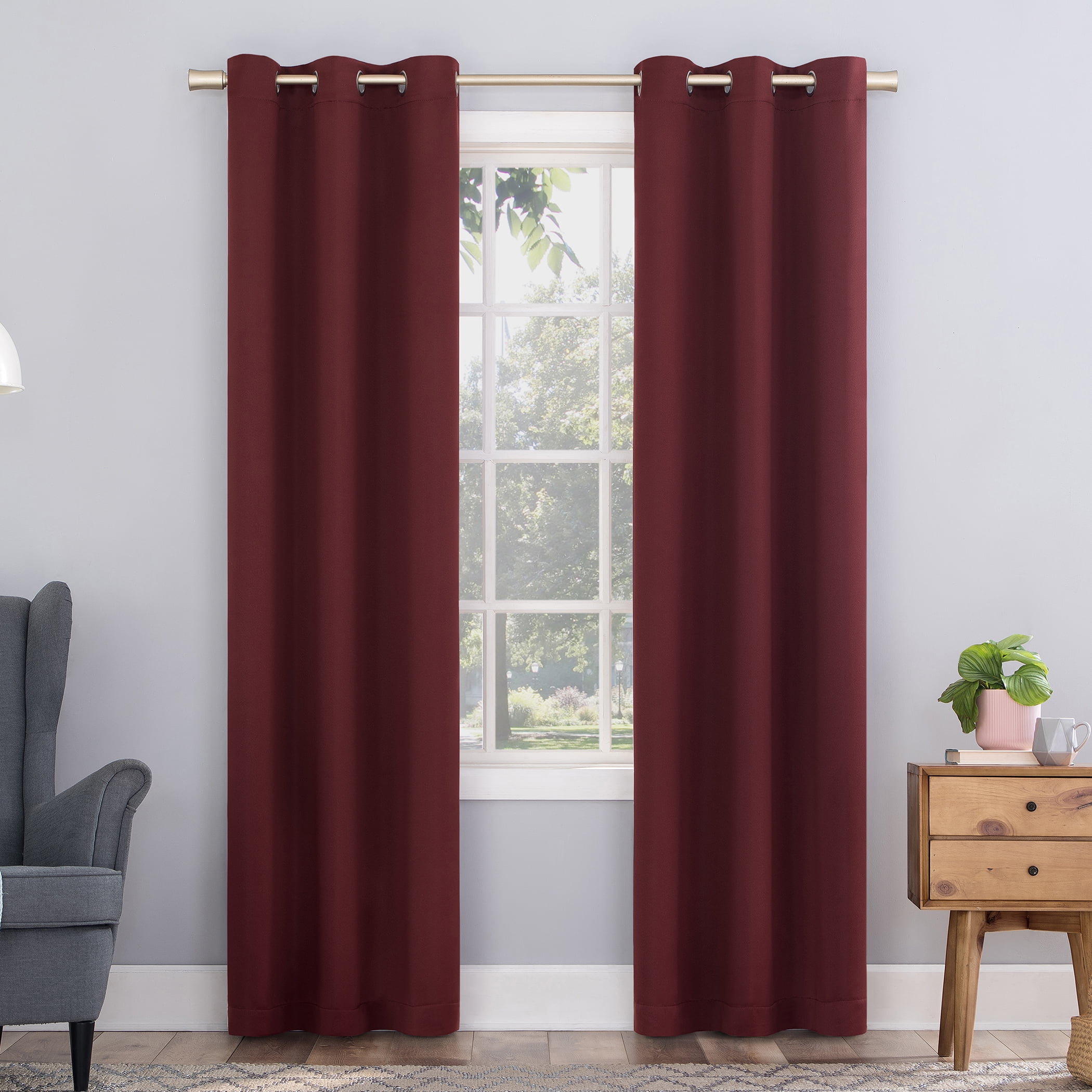 Sun Zero Nolan Energy Efficient Blackout Grommet Single Curtain Panel, 40" x 108", Wine