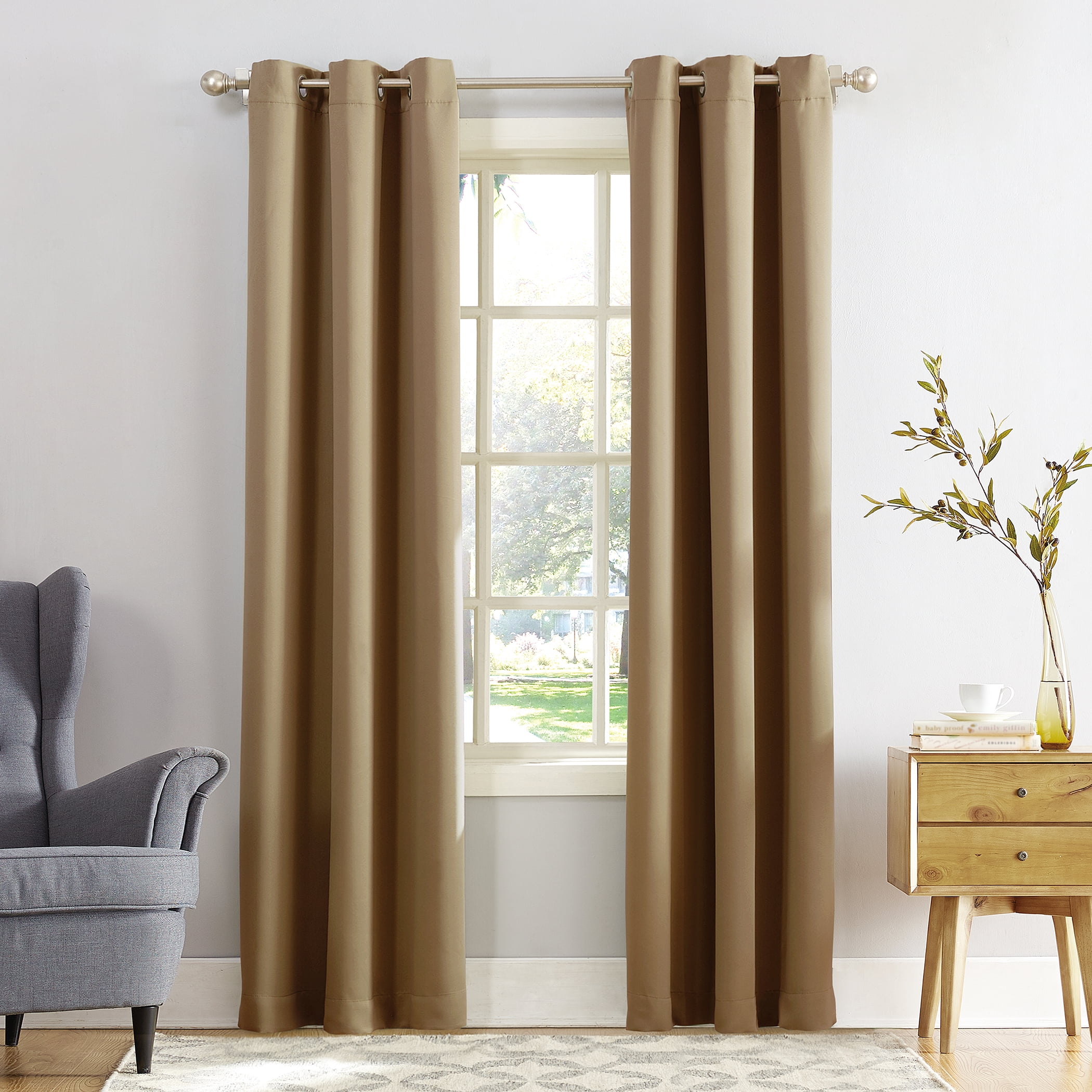 Sun Zero Nolan Energy Efficient Blackout Grommet Single Curtain Panel, 40" x 54", Taupe, Adult