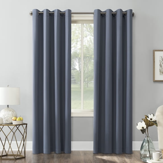Sun Zero Nolan Energy Efficient Blackout Grommet Single Curtain Panel, 54" X 63", Denim Blue