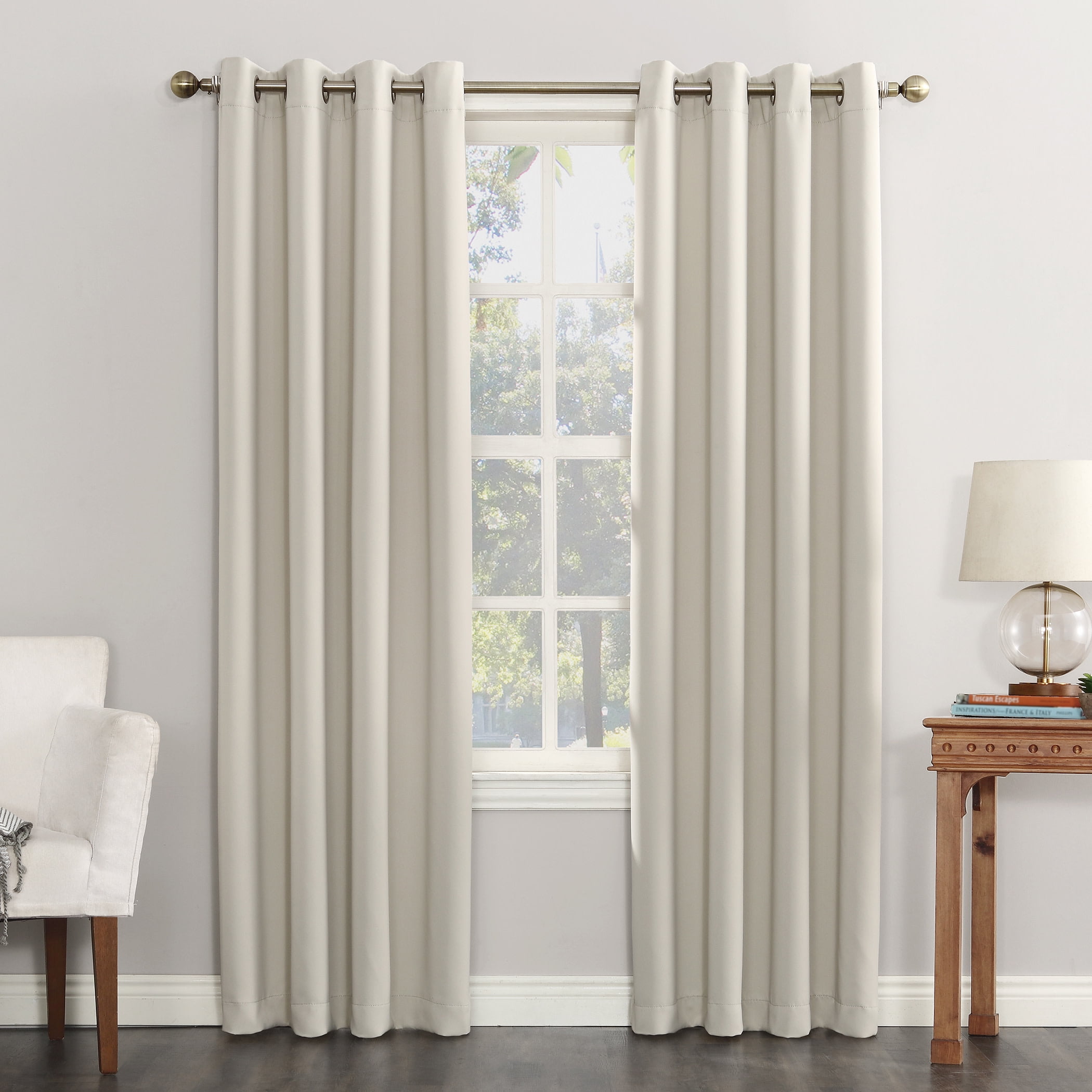 Sun Zero Nolan Energy Efficient Blackout Grommet Single Curtain Panel, 54" X 84", Pearl