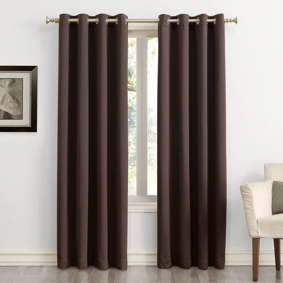 Sun Zero Nolan Energy Efficient Blackout Grommet Single Curtain Panel, 54" X 95", Chocolate