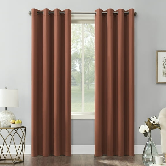 Sun Zero Nolan Energy Efficient Blackout Grommet Single Curtain Panel, 54" X 95", Terracotta Orange