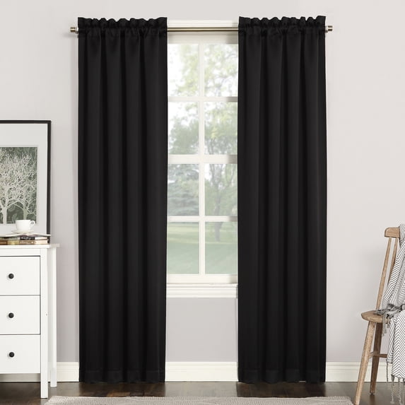 Sun Zero Nolan Energy Saving Blackout Rod Pocket Curtain Panel, 40"W x 108"L, Black