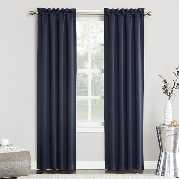 Sun Zero Nolan Energy Saving Blackout Rod Pocket Curtain Panel, 40"W x 108"L, Navy Blue