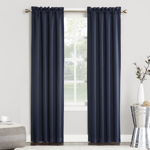 Sun Zero Nolan Energy Saving Blackout Rod Pocket Curtain Panel, 40"W x 108"L, Navy Blue