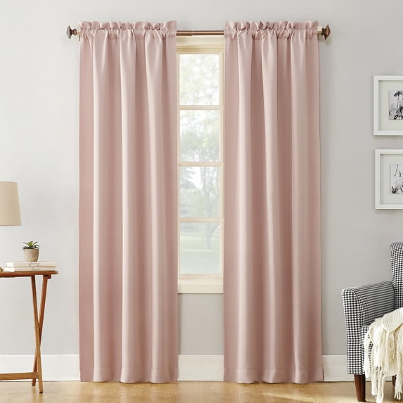 Sun Zero Nolan Energy Saving Blackout Rod Pocket Curtain Panel, 40"X63", Blush (Single Panel)