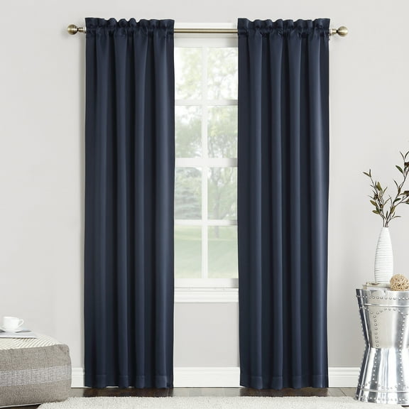 Sun Zero Nolan Energy Saving Blackout Rod Pocket Curtain Panel, 40"X63", Navy (Single Panel)
