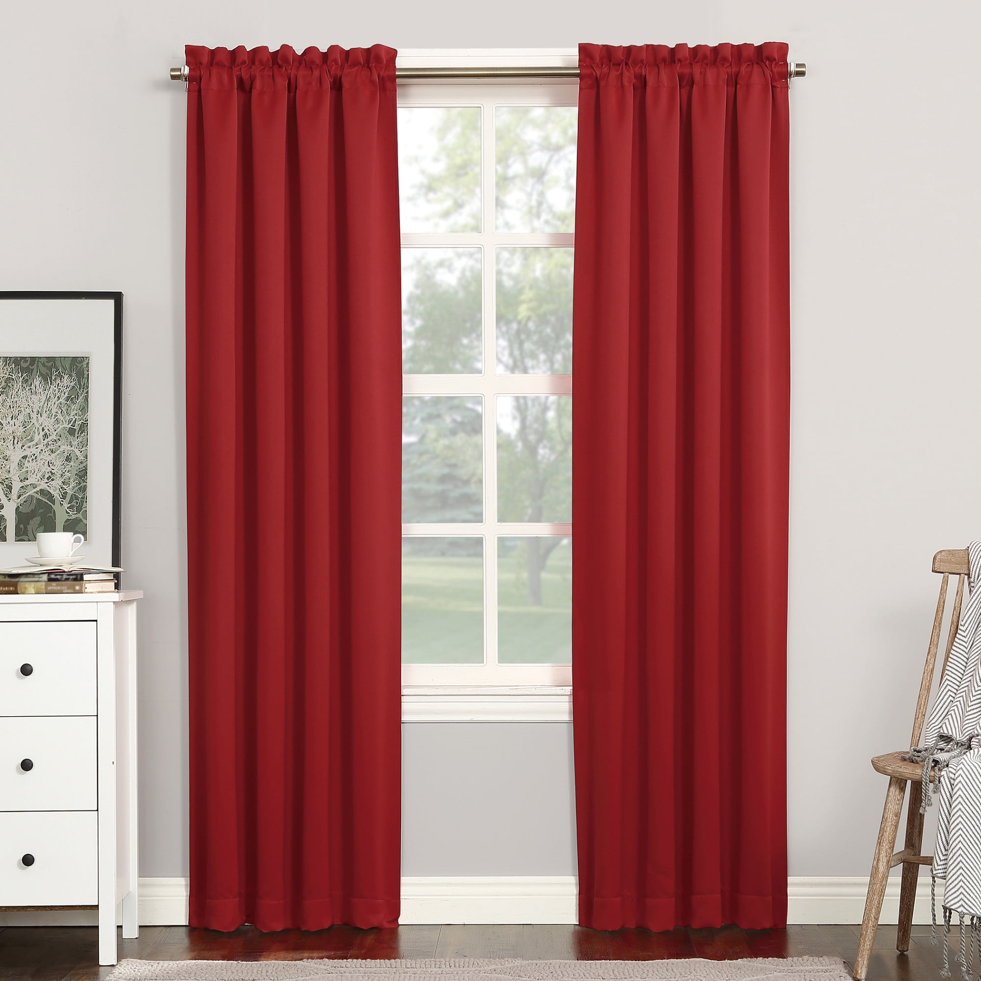 Sun Zero Nolan Energy Saving Blackout Rod Pocket Curtain Panel, 40"x63", Red (Single Panel)