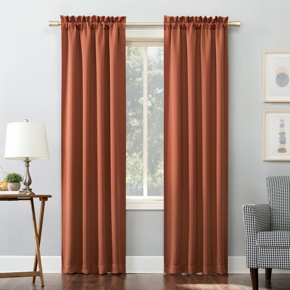 Sun Zero Nolan Energy Saving Blackout Rod Pocket Curtain Panel, 40"X84", Terracotta Orange (Single Panel)