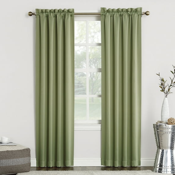 Sun Zero Nolan Energy Saving Blackout Rod Pocket Curtain Panel, 40"X95", Sage Green (Single Panel)