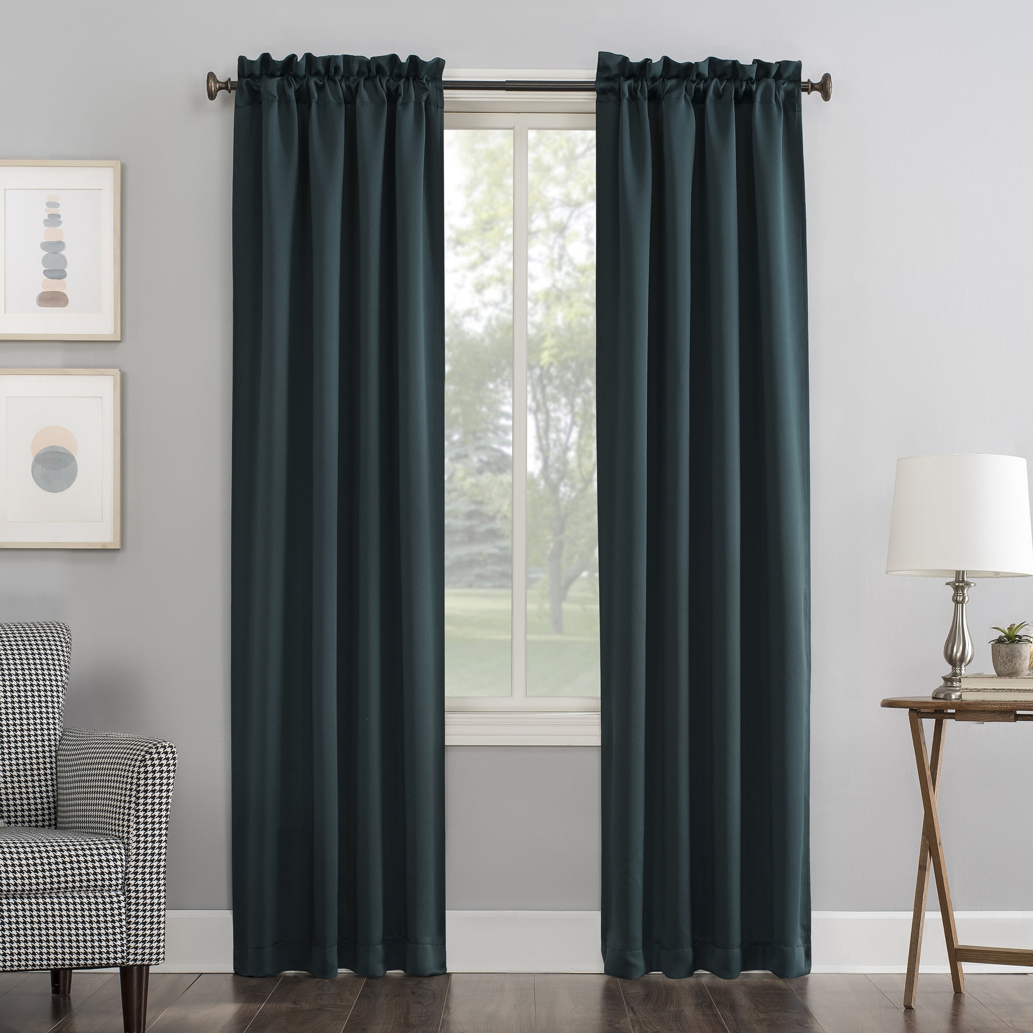 Sun Zero Nolan Energy Saving Blackout Rod Pocket Curtain Panel, 40"x95", Teal (Single Panel)