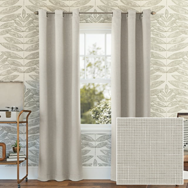 Sun Zero Norman Grid Texture Thermal 100% Blackout Grommet Curtain Panel, 40"x63", Natural