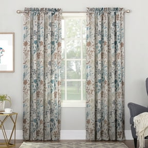 Sun Zero Oakland Rod Pocket Room Darkening Floral Print Window Single Curtain Panel, 54" X 63", Stone, 54"X63", Stone