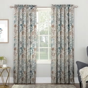 Sun Zero Oakland Rod Pocket Room Darkening Floral Print Window Single Curtain Panel, 54" x 63", Stone