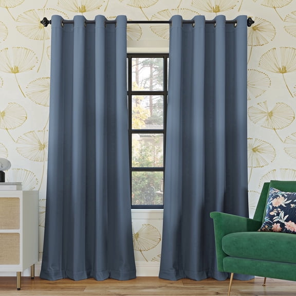 Sun Zero Oslo 2-pack Theater Grade Extreme 100% Blackout Grommet Curtain Panel Pair, 52"W x 108"L, Denim Blue