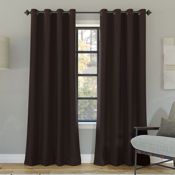 Sun Zero Oslo 2-pack Theater Grade Extreme 100% Blackout Grommet Curtain Panel Pair, 52"W x 84"L, Dark Chocolate