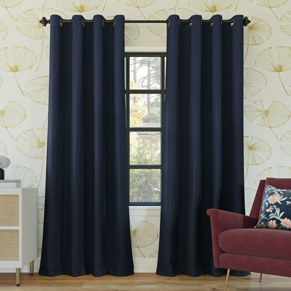 Sun Zero Oslo Extreme 100% Blackout Grommet Curtain Panel, 52"X54", Navy Blue, 1-Piece Single Panel