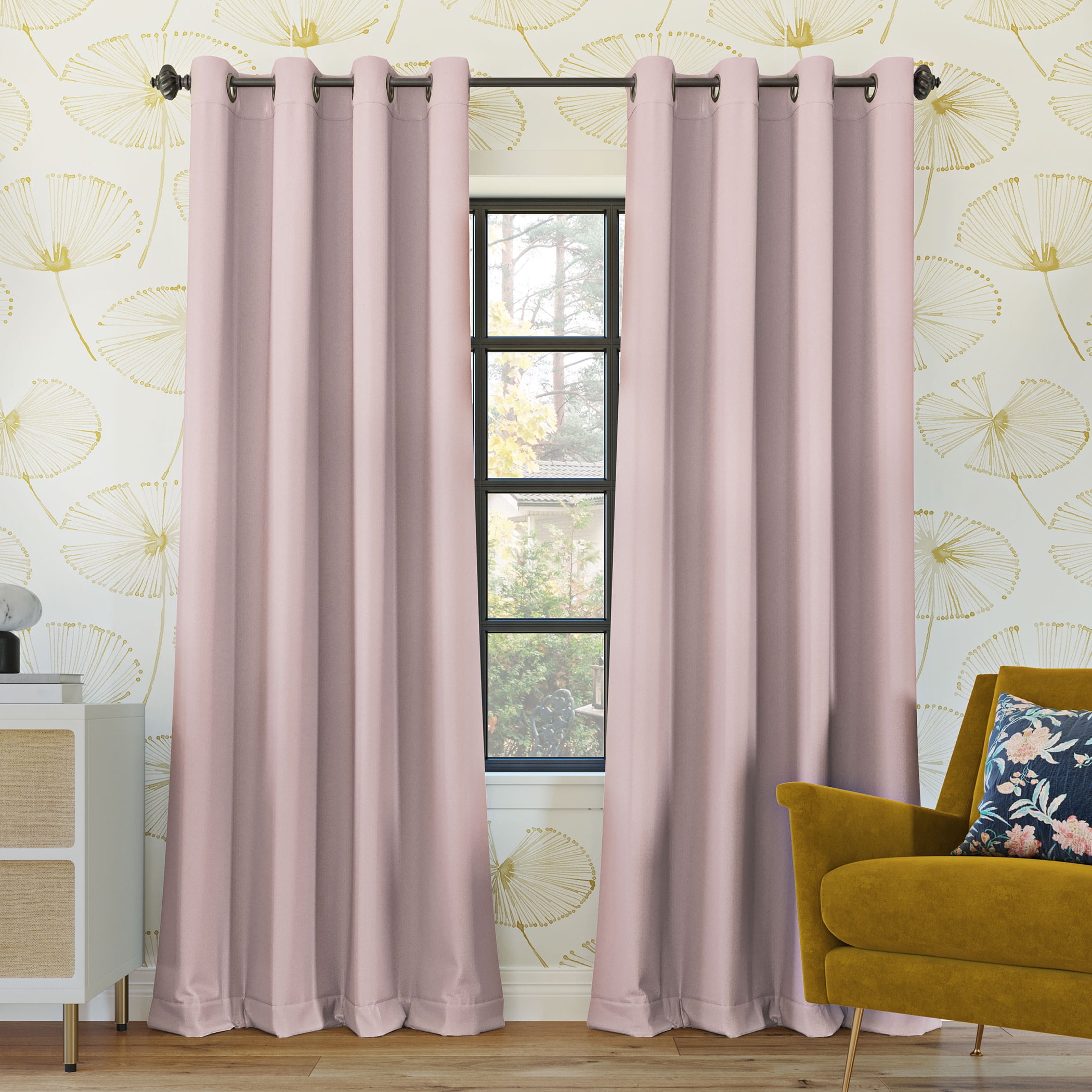 Sun Zero Oslo Extreme 100% Blackout Grommet Curtain Panel, 52"X63", Blush Pink, 1-Piece Single Panel