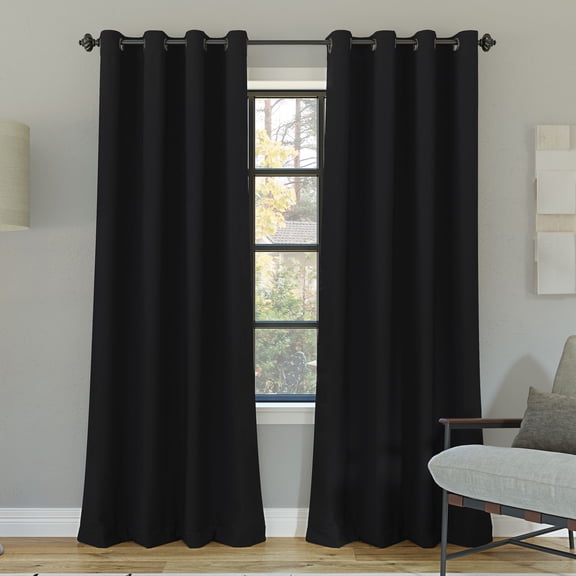 Sun Zero Oslo Extreme 100% Blackout Grommet Curtain Panel, 52"X84", Black, 1-Piece Single Panel