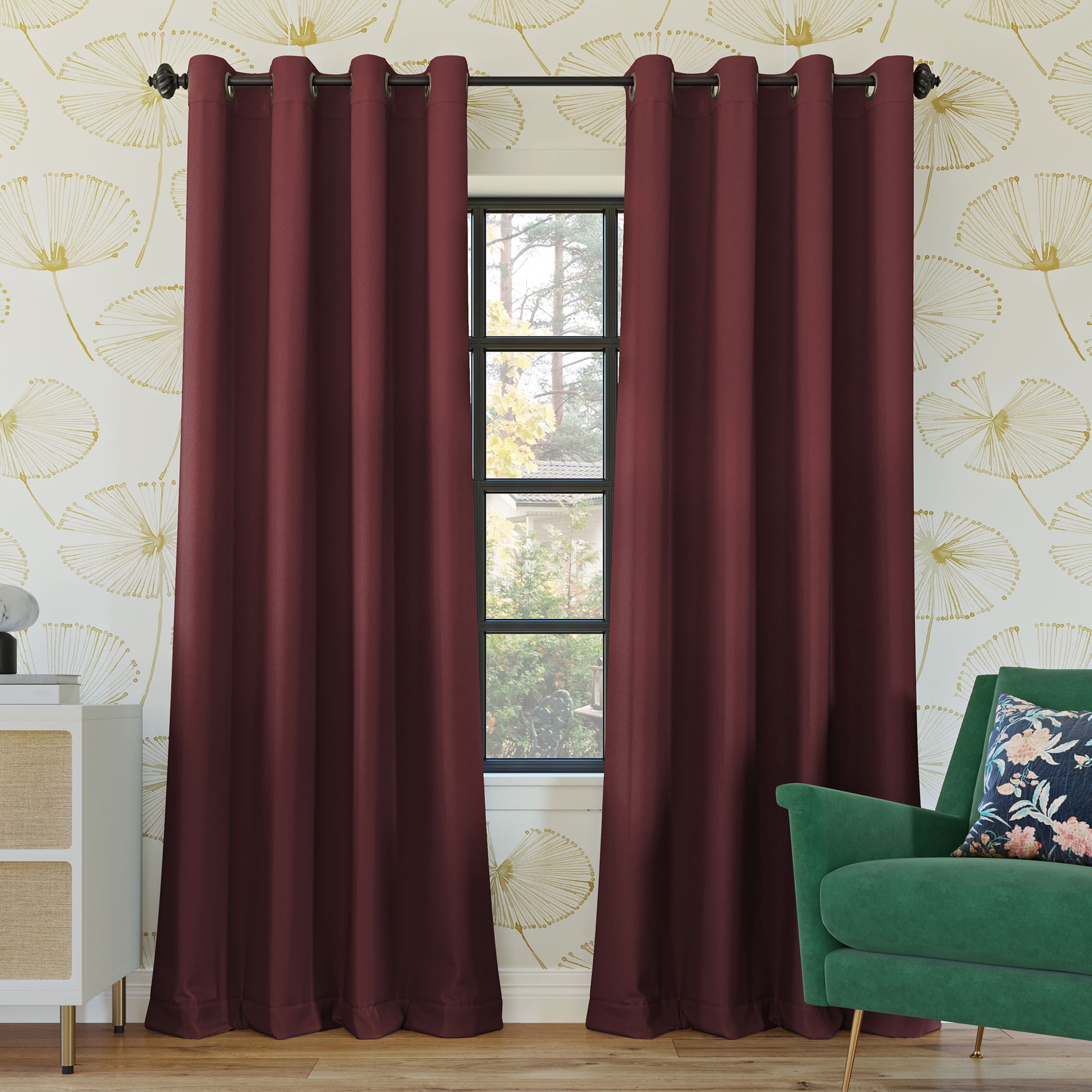 Wine Red 84" Polyester Blackout Grommet Curtain Panel