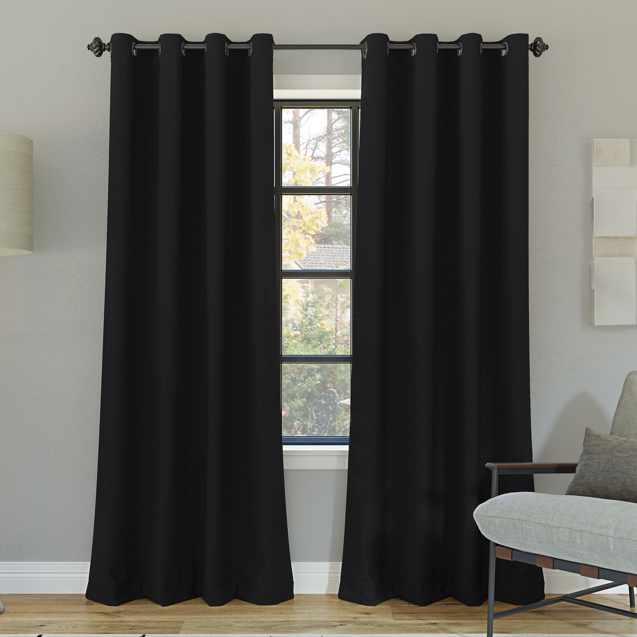 Sun Zero Oslo Extreme 100% Blackout Grommet Curtain Panel, 52"X95", Black, 1-Piece Single Panel
