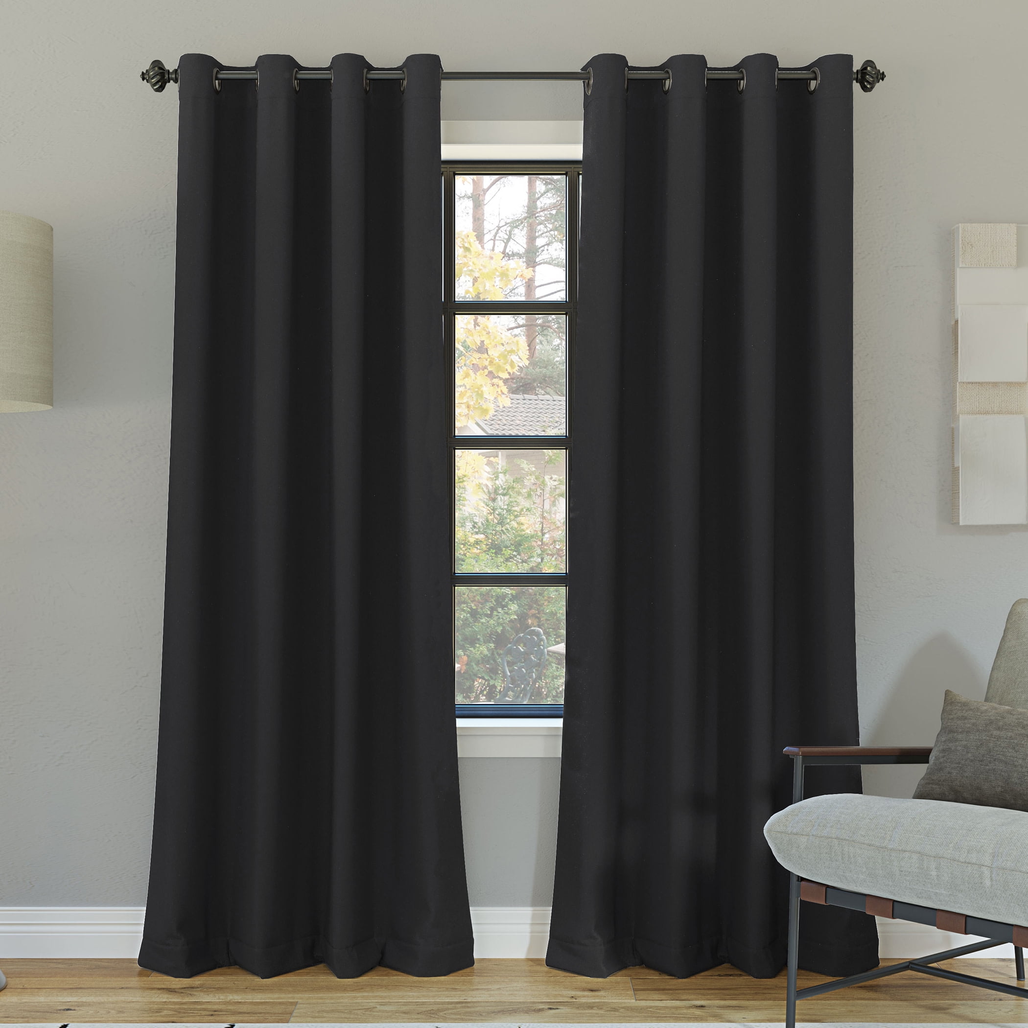 Sun Zero Oslo Extreme 100% Blackout Grommet Curtain Panel, 52"X95", Coal Black, 1-Piece Single Panel