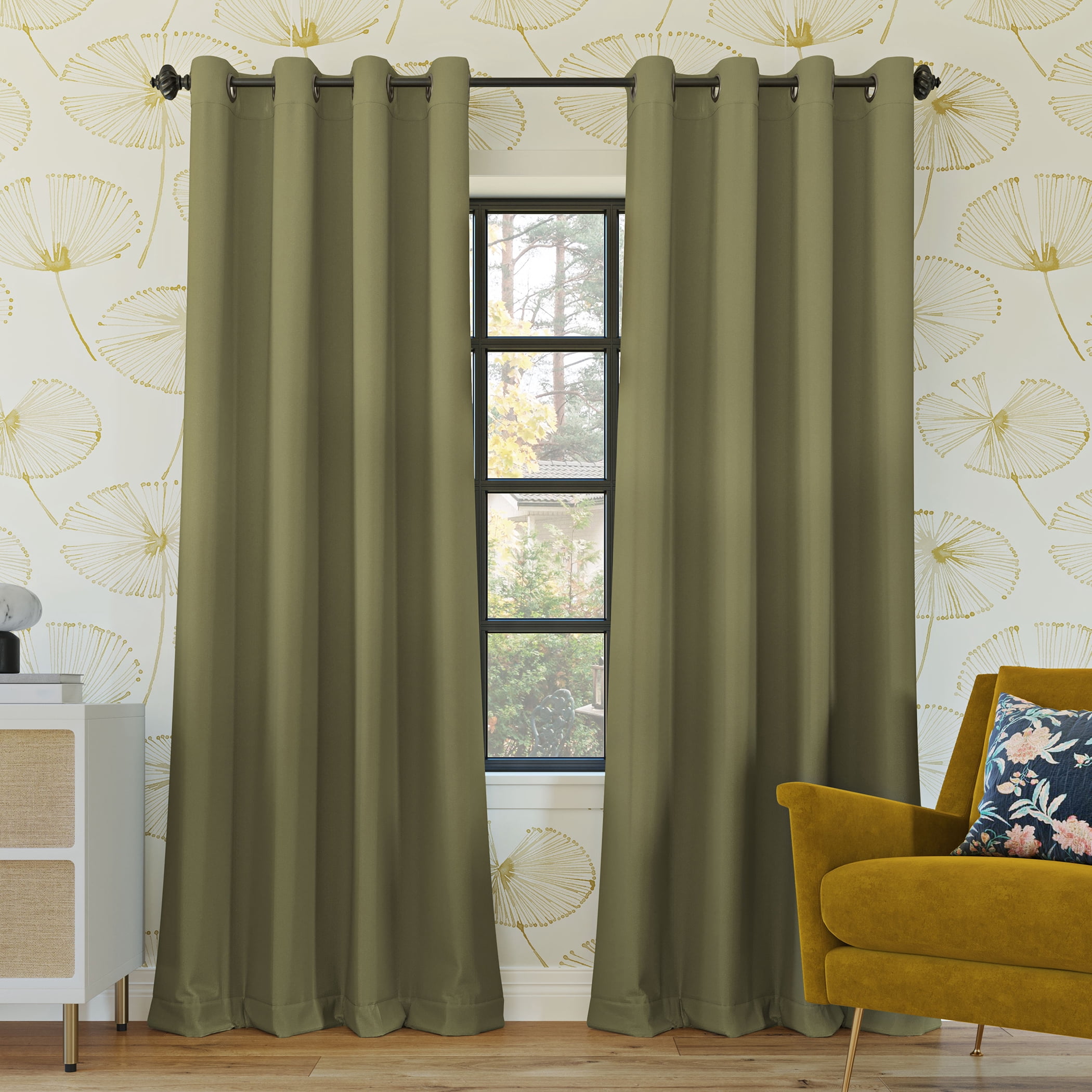 Sun Zero Oslo Theater Grade 100% Blackout Grommet Curtain Panel, 52" x 108", Olive Green (Single Curtain, Rod Not Included)
