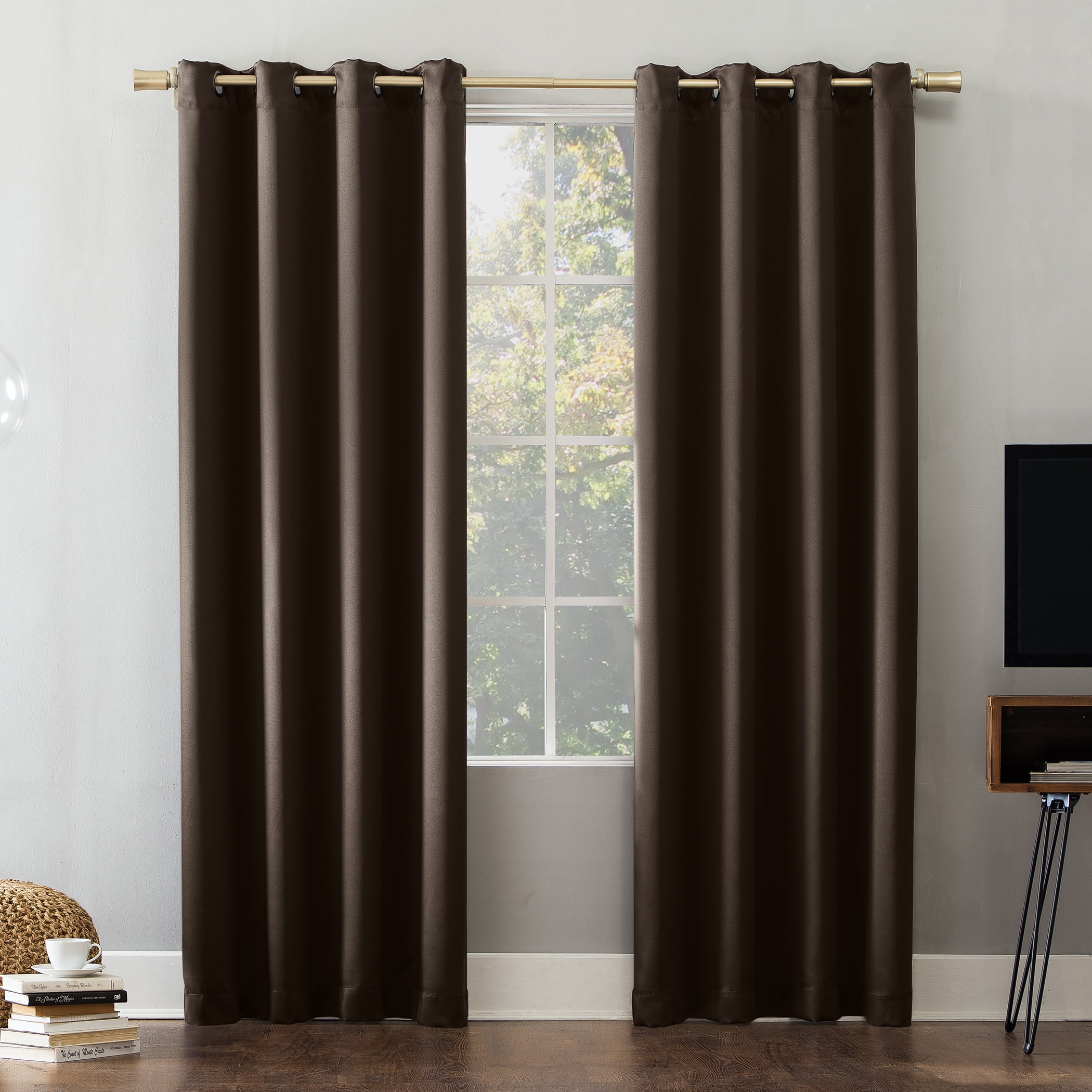Sun Zero Oslo Theater Grade 100% Blackout Grommet Curtain Panel, 52" x 63", Cocoa Brown (Single Curtain, Rod Not Included)