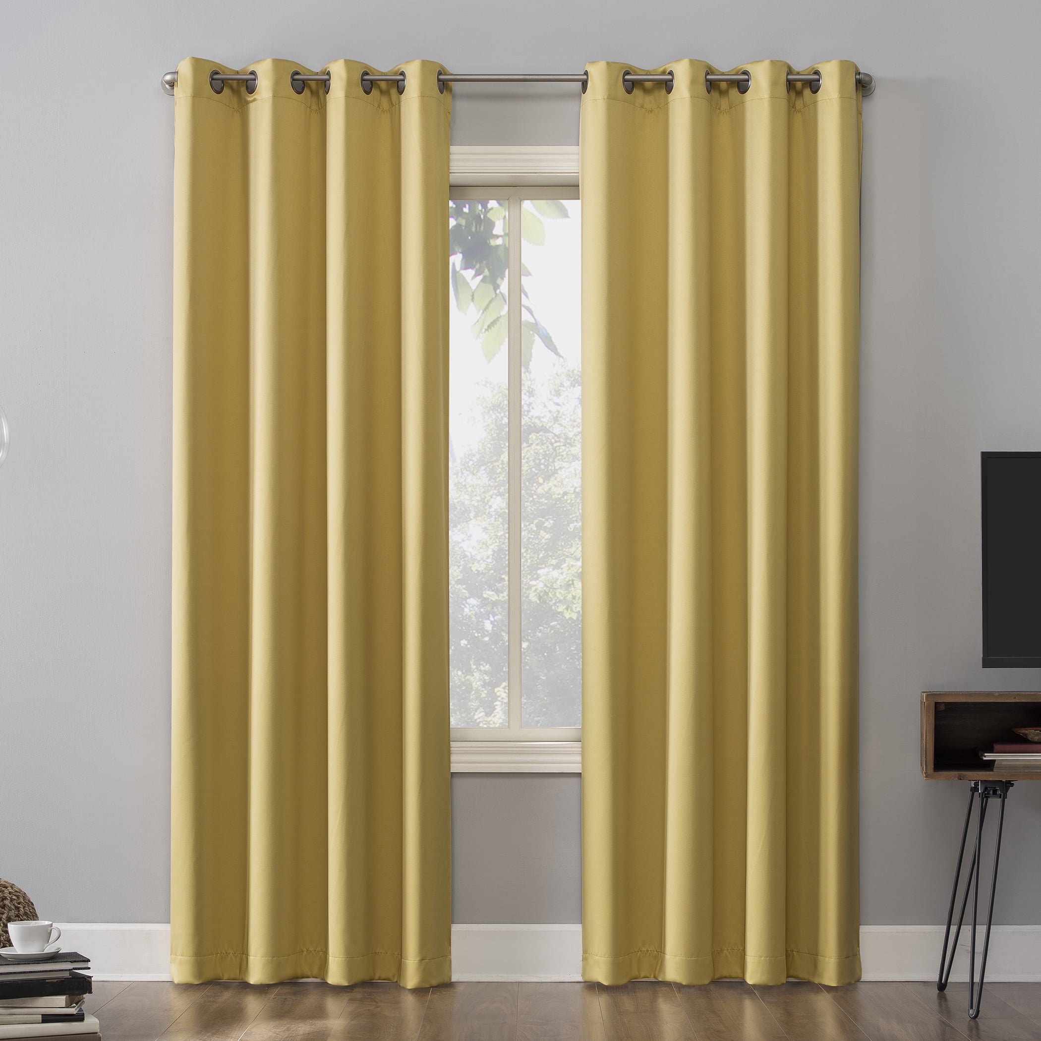 Sun Zero Oslo Theater Grade 100% Blackout Grommet Curtain Panel, 52" x 84", Flax Yellow