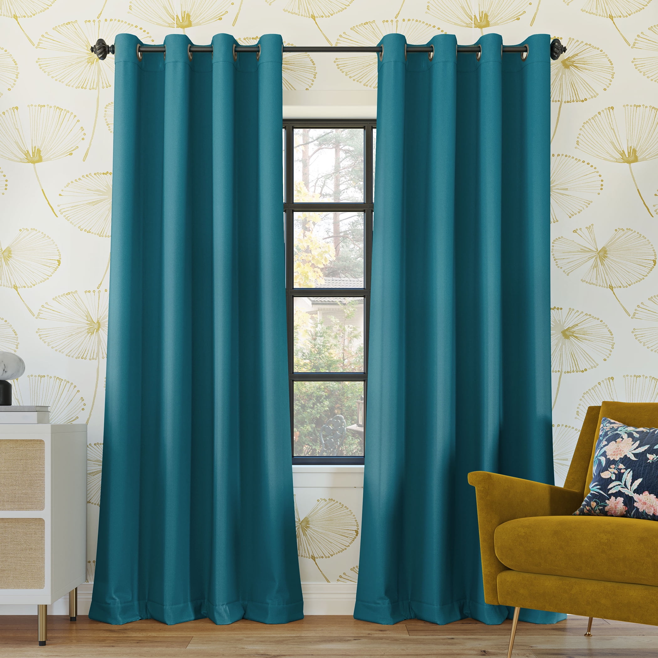 Teal 95" Polyester Blackout Grommet Curtain Panel