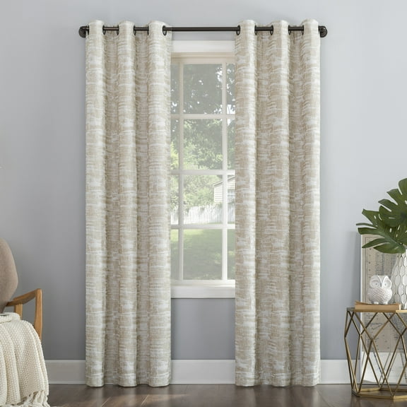 Sun Zero Parrish Distressed Grid Thermal Extreme 100% Blackout Grommet Curtain Panel, 40"W x 63"L, Stone