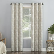 Sun Zero Parrish Distressed Grid Thermal Extreme 100% Blackout Grommet Curtain Panel In Stone